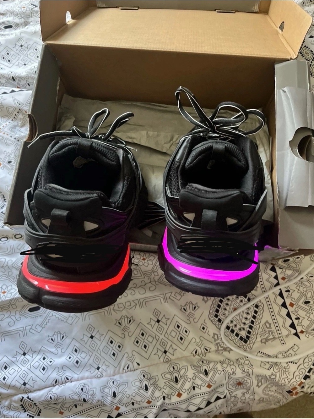 Balenciaga Black Kids Sneakers with Neon Pink and Neon Red Trim